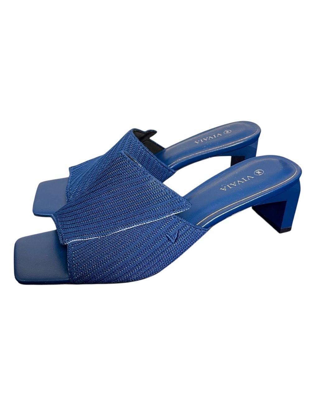Vivaia Square Toe Block Heel Sandals Kitten Heel Mules Slides 39 Denim Blue US 8 - Picture 3 of 15